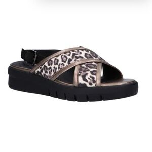 Geox Wimbley Cheetah Print Crossover Adjustable Italian Patent Sandals
